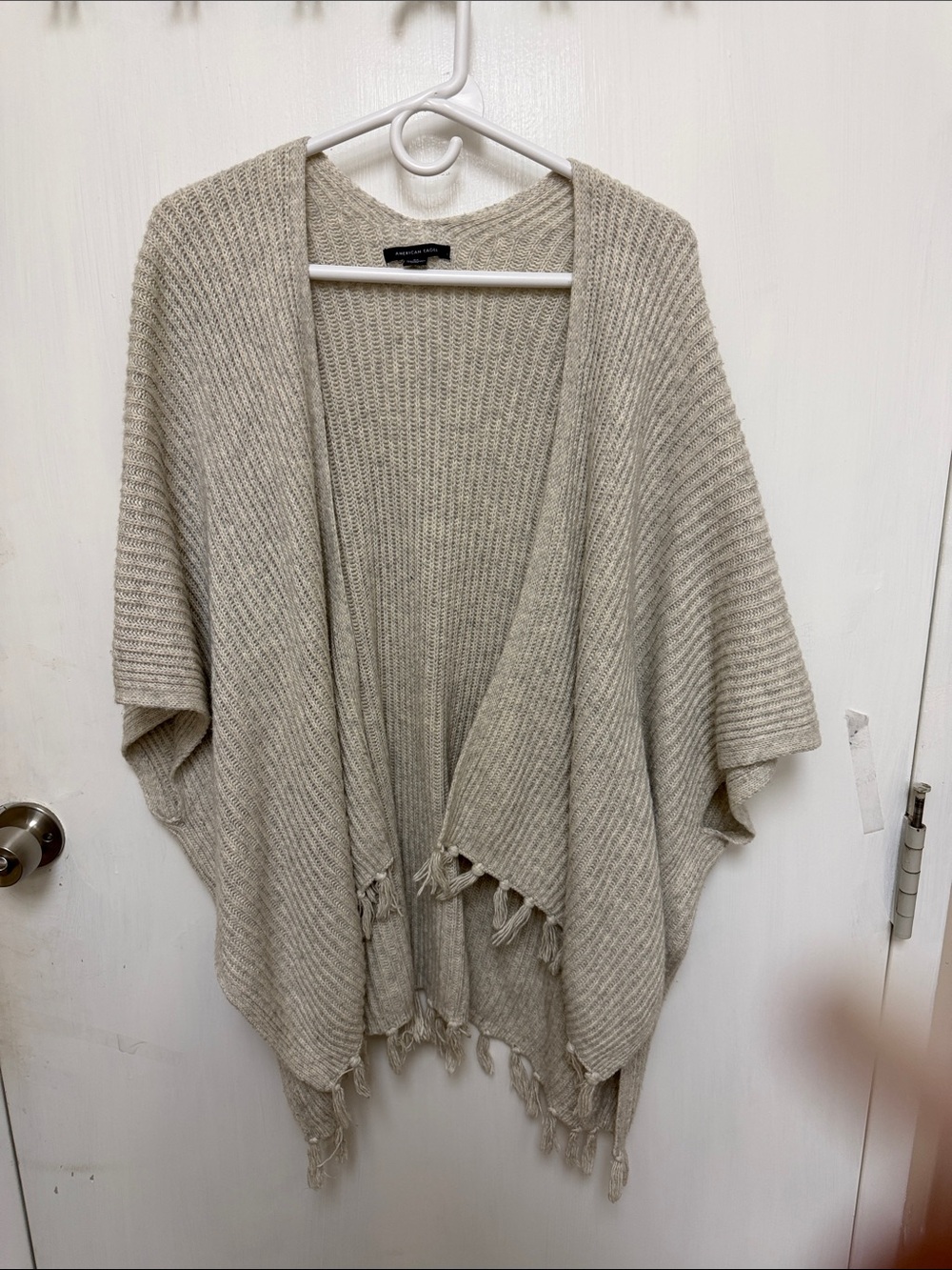 American Eagle Open-Front Fringe Knit Sweater - Cream